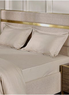 Buy Herringbone Queen Fitted Sheet Set Beige 300 TC 180x200 cm in UAE