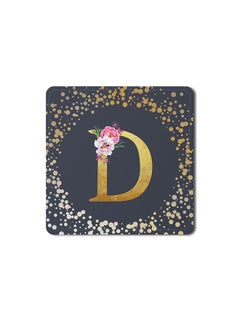 Buy Designer Leather Coasters Mat for Beverage Drinks- Custom Monogram Initial Letter Floral Pattern Alphabet - D (Grey) in UAE