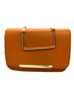 Buy Women's leather bag, orange color, with a golden metal handle in Egypt