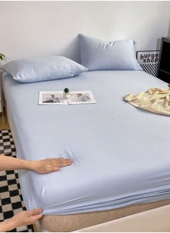 Buy 3 Pieces Fitted Bedsheet Set, Washable Cotton, Light Blue Color, Various Sizes. in UAE