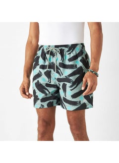 Buy Kappa All-Over Tropical Print Swim Shorts with Pockets and Drawstring Closure in UAE