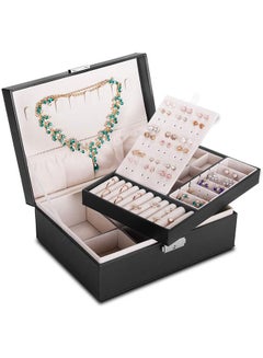 اشتري صندوق تخزين مجوهرات من طبقتين للنساء من جلد البولي يوريثان ، أسود في الامارات