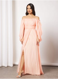 Buy Draped Sleeve Off-Shoulder Dress in UAE