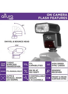 اشتري AP-305C Canon Flash Light with Manual Trigger - Camera Flash for Canon R, RP, 90D, 80D, 70D, SL2, T7I, T6, T6I, 5D, 6D, 7D, M6, M50, 2.4GHz TTL Speedlite for DSLR and Mirrorless Cameras في الامارات