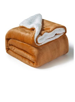 Buy Sherpa Blanket Single Size Twin Plush Throw Bed Blanket, 160X220cm, Flannel Fleece Reversible Lamb Blanket, Golden Beige in UAE