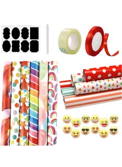 Buy 12-Pack Gift Wrap Set 12 Designs (50x70 cm) with 10m Red Ribbon, Tape, Sticker, Marker, and 12 Emoji. Ideal for Birthday, Wedding, Graduation, Mother’s Day, Eid. Suitable for Kids and Adults in UAE