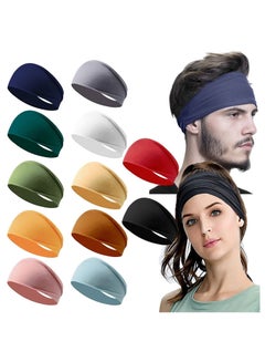 Buy 12PCS Women's Headbands Athletic Yoga Workout Sports Exercise Headband Elastic Non Slip Sweat Wicking Summer Cloth Hair Bands in UAE