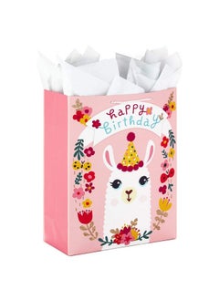 اشتري 15" Extra Large Gift Bag With Tissue Paper For Birthdays (Llama And Flowers) في السعودية