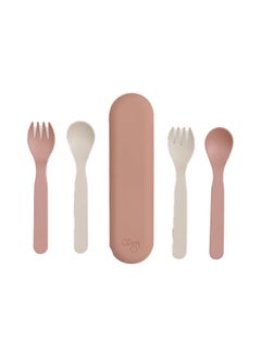 Buy Set Of 2 PLA Cutlery And Case Pink/Cream in UAE