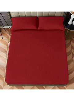 Buy Classic King Bed Fitted  RED  Bedsheet Set 1 King Bed Fitted Sheet (180 x 200 cm) and 2 Pillow case (46 x 71+7.5cm) in UAE