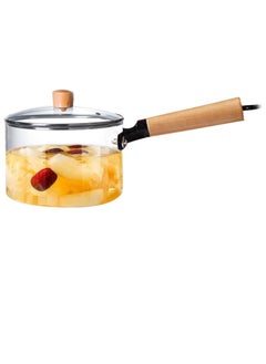 Buy Voidrop Glass Saucepan With Cover Heat Resistant Glass Stovetop Cooking Pot With Lid And Wooden Handle Multi Function Stew Pot Instant For Home Kitchen Restaurant Single Handle 2760ML in UAE