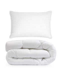 Buy Premium Down Alternative -Duvet Insert Single Size Cotton White 160X220Cm With 1 Piece Pillow in UAE