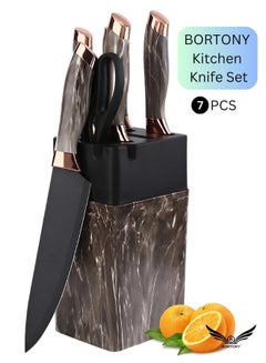 Buy Kitchen Knife Set 7-Pcs Knife Set with Knife Holder Block Non-stick Non-slip Sharp Stainless Steel Kitchen Knife Set with Storage Suitable for Home Restaurant in UAE