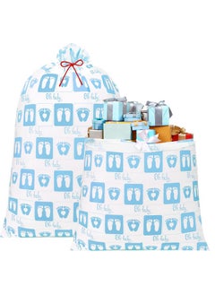 Buy 2 Pcs 70 Inches Jumbo Baby Shower Bag Large Baby Footprint Gift Bags Oversized Plastic Gift Bags Extra Large Present Bags With Ropes For Birthday Party Baby Shower Favors (Blue Boy Feet) in UAE