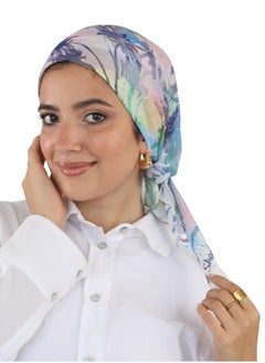 Buy Square Printed Crepe Chiffon Blue - Light Pink - Green For Women in Egypt