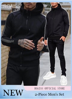 Buy Mens Tracksuit 2 Piece Hoodie Color Block Causal Athletic Sweatsuits Sweatshirt and Sweatpants Sportswear Outfit in Saudi Arabia