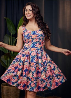 اشتري Waistless Scoop Neck Floral Printed Blue Dress في الامارات