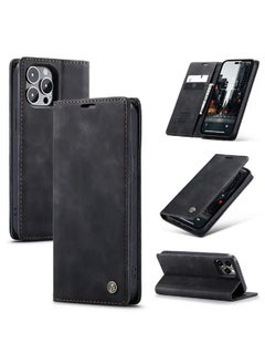 Buy CaseMe iPhone 14 Pro Max Wallet Case, PU Leather Book Folding Flip Folio Case with Card Holders Kickstand Magnetic Closure Protective Cover (Black) in UAE