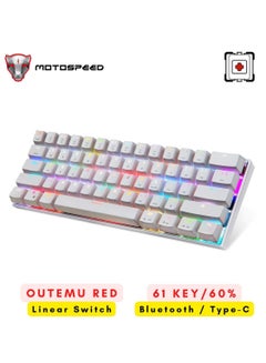 Buy RGB Backlight 61-Key Mechanical Gaming Keyboard NKRO Anti-Ghosting 60% Mech Keeb Bluetooth USB Type-C Wired Dual-Mode - White Outemu Red Switch in UAE