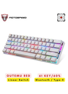 اشتري RGB Backlight 61-Key Mechanical Gaming Keyboard NKRO Anti-Ghosting 60% Mech Keeb Bluetooth USB Type-C Wired Dual-Mode - White Outemu Red Switch في الامارات