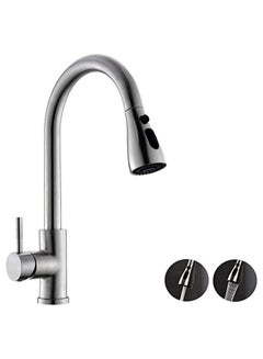 Buy Kitchen Sink Mixer Tap with Pull Down Sprayer Chrome, Single Handle High Arc Pull Out Kitchen Taps, Single Level Solid Brass Kitchen Faucet in Saudi Arabia