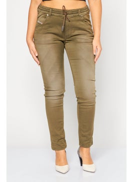 Buy Women Regular Fit Washed Stretchable Denim Jogger Jeans, Olive in UAE