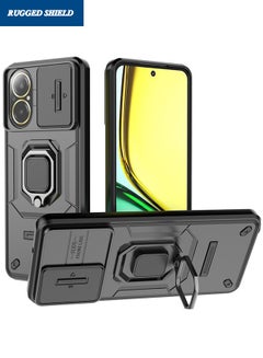 Buy Realme C67 Phone Case, Realme C67 Case with Slide Camera Cover, Military Grade Heavy Duty Shockproof Phone Case Cover with Kickstand for Realme C67 4G, Black in Saudi Arabia