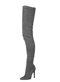Buy Pointed Knee High Boots For Women Grey in UAE