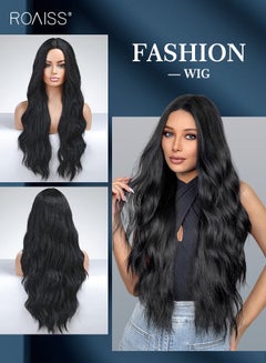 اشتري Long Wavy Black Wig, Women's Middle Part Natural Soft Synthetic Heat Resistant Hair Wig for Wedding Cosplay Party Daily Wear, 80CM في السعودية