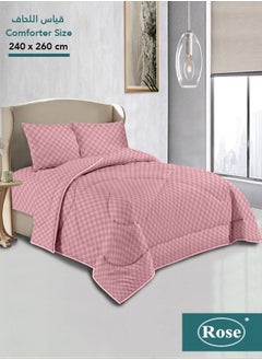 Buy ROSE Classic tripped luxury jacquard comforter set , Made of premium Microfiber, Set of 4 pieces, Soft lightweight King size , ( 240x260)cm ,Pink in Saudi Arabia