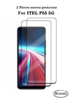 Buy 2 Pieces Full Cover Glass Screen Protector, HD Clear Tempered Glass Film, Screen Protector Tempered Glass Film Anti-Scratch Screen Protective, Suitable for ITEL P55 5G Black/Clear in Saudi Arabia