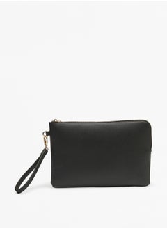 Buy Textured Pouch with Wristlet Strap and Zip Closure By Shoexpress in UAE