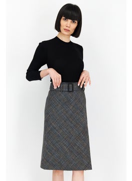 Buy Women Plaid Belted Midi Dress, Black Combo in UAE