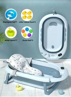 Buy Baby Bath Tub Foldable Bathtub With Temperature Sensing + Bathmat Cushion + Shower Cap + Washing Hair Shower Shampoo Cup *1 + Duckling toys *4 + Ocean Balls *5 in UAE