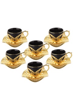 Buy Elegant Turkish Coffee Set of 6 Black Porcelain Cups with Holders and Twisted Gold Copper Saucers – Made in Türkiye in Saudi Arabia