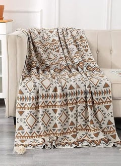 Buy Boho Throw Blanket Knitted Brown Tassel Throw Blankets Soft Lightweight Vintage Tan Sofa Blanket (50x60 Inch) in Saudi Arabia