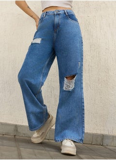 اشتري Women Wide Leg High-Rise Mildly Distressed Light Fade Jeans في الامارات