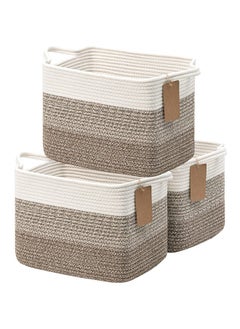 Buy Baskets For Organizing, Woven Storage Baskets For Shelves, Baby Gift Basket For Nursery, Toy Baskets Storage Kids, Decorative Basket 3 Pack, White & Brown, 13 X 10 X 9 Inches in Saudi Arabia