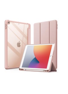 Buy Case Compatible – iPad 10.2-inch (9th/8th/7th Generation, 2021/2020/2019) with Pencil Holder, Clear Transparent Slim Back Case Stand Anti-Shock Tablet Cover (Pink) in Egypt