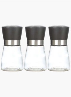 Buy Set of 3-Piece Short Manual Glass Mill Grinding Bottle for Pepper and Sea Salt (13.5x6.5 cm) in UAE