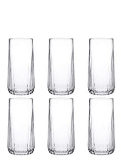 Buy Set of 6 clear glass cups for juice and water, multi-purpose, capacity 375 ml in Saudi Arabia