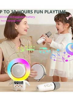 Buy Mini Karaoke Machine for Kids – Portable Bluetooth Speaker with LED Clock Light and 2 Wireless Microphones – Perfect Birthday Gift for Little Girls and Boys (White) in UAE