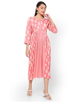 Buy SHORT PRINTED THREEFORTH SLEEVES CASUAL ARABIC KAFTAN JALABIYA DRESS in Saudi Arabia