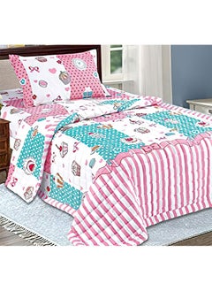 Buy Sleep Night Kids Compressed 3-Piece Comforter Set Single Size 150 X 210 Cm Modern Graphic Reversible Bedding Set, Quilted Box Stitching Pattern Multi color in Saudi Arabia