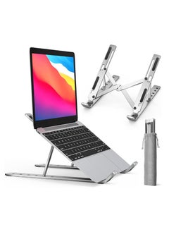 Buy Laptop Stand for Desk, Adjustable Laptop Riser ABS+ Silicone Foldable Portable Laptop Holder, Ventilated Cooling Notebook Stand for 10-15.6” Laptops, Tablet - Silver in UAE