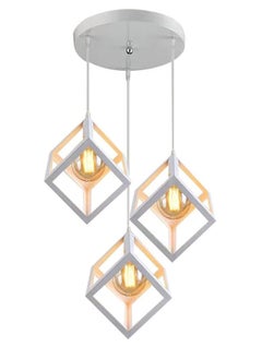 اشتري Industrial Pendant Light Fixture, 3-Light Vintage White Ceiling Lamp, Adjustable Height Hanging Chandelier Lighting for Kitchen Island Living Room Dining Room Bedroom With Bulb في الامارات