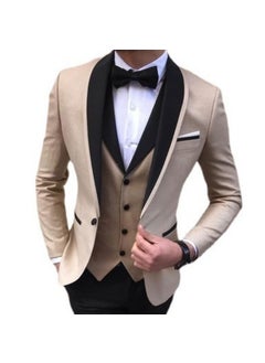 Buy Mens Slim Fit Suit Wedding Fashion Set Khaki in Saudi Arabia