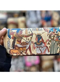 Buy Women's book and wallet, size 20*10 cm, bronze leather, for money, cards, and mobile phones, with pharaonic shapes, design No. 32 in Egypt