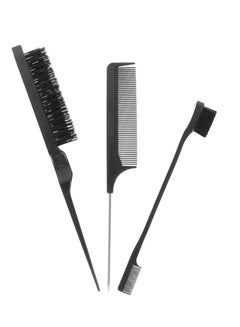 Buy 3 Pieces Hair Styling Comb Set Teasing Hair Brush Rat Tail Comb Edge Brush for Edge&Back Brushing, Combing, Slicking Hair for Women (Black) in Saudi Arabia