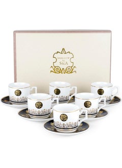 Buy Shallow Porcelain Ceramic 6-Piece 183Cc Tea Cup Set In White And Black - Elegant Porcelain Cups For Tea Lovers in UAE